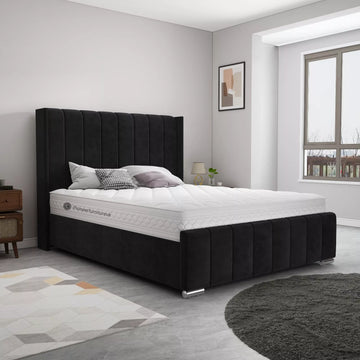 OTTOMAN STORAGE PANEL PLUSH VELVET UPHOLSTERED BED FRAME DOUBLE & KING SIZE WING