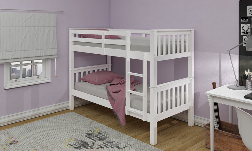 Single Bunk Bed 3ft in White Solid Wood