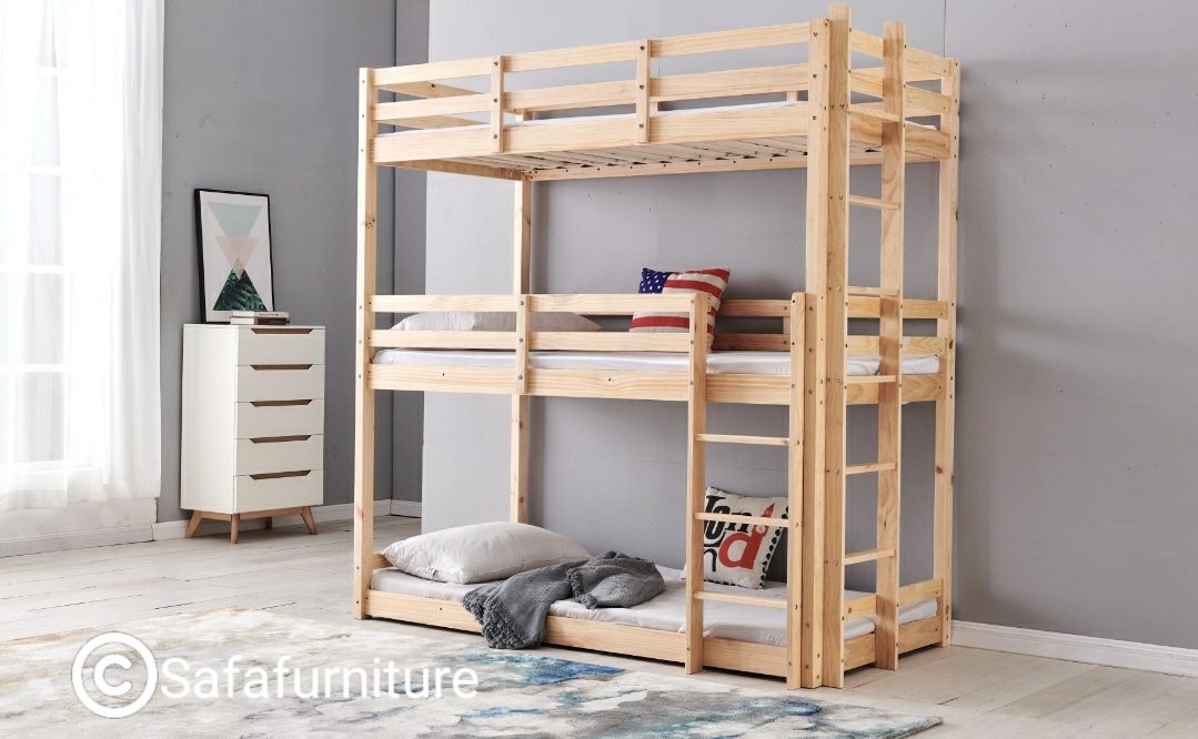 3 Tier Bunk bed in Natural Wood Colour