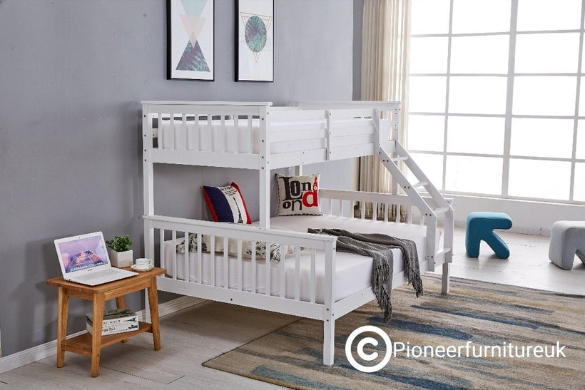 Triple Sleeper Bunk Bed in White 4ft6 Double and 3ft Single