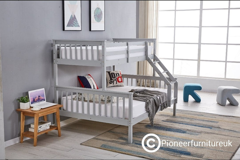 Triple Sleeper Bunk bed in Silk Grey Double 4ft6 bottom and Single 3ft top