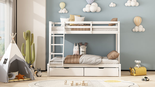 Bunk Bed 4ft bottom 3ft top with drawers white