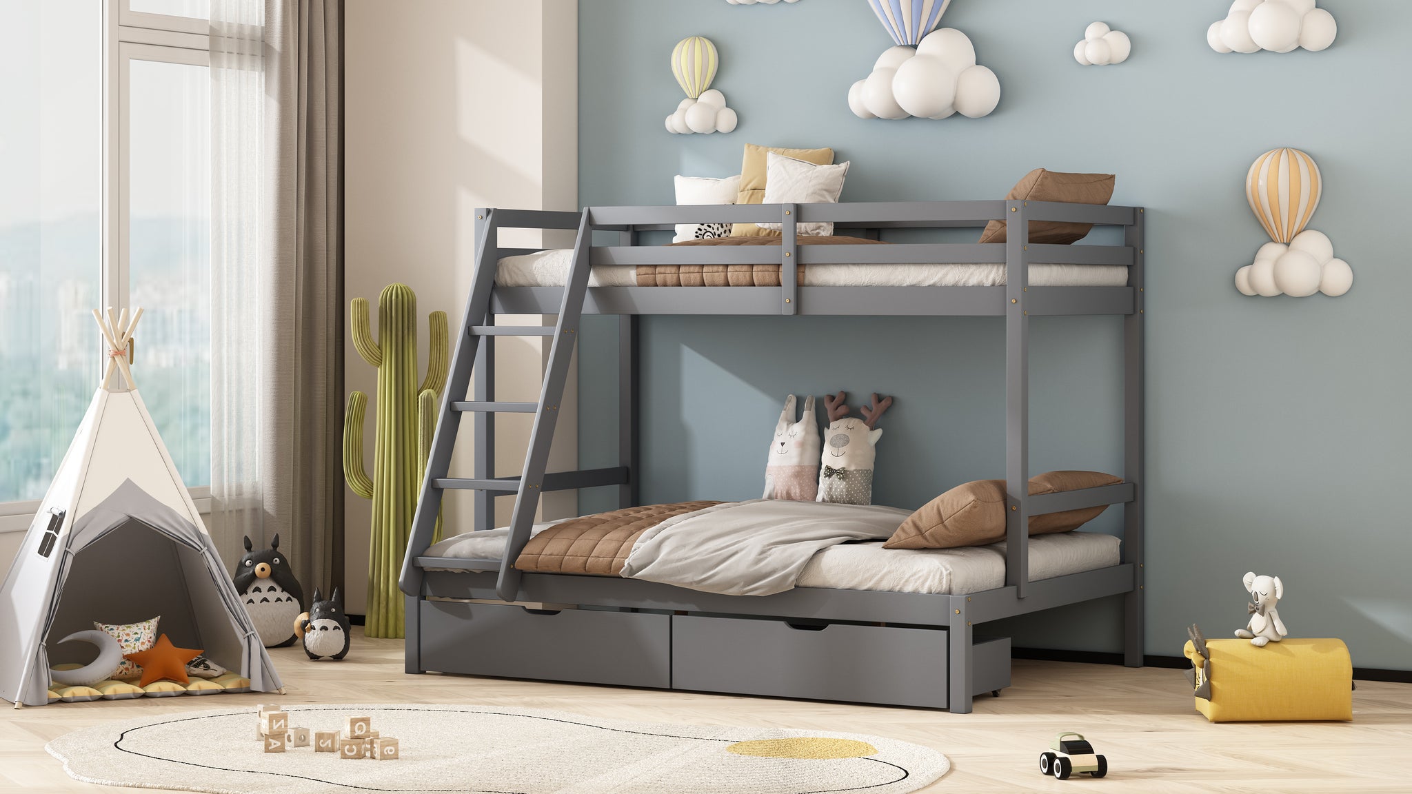 Bunk bed 3ft and 4ft with drawers in Grey