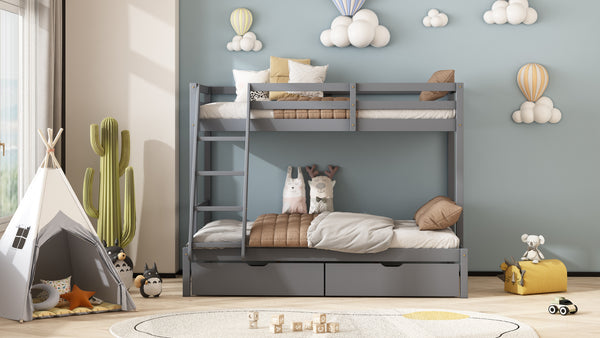 Bunk bed 3ft and 4ft with drawers in Grey