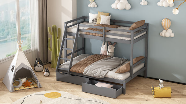 Bunk bed 3ft and 4ft with drawers in Grey