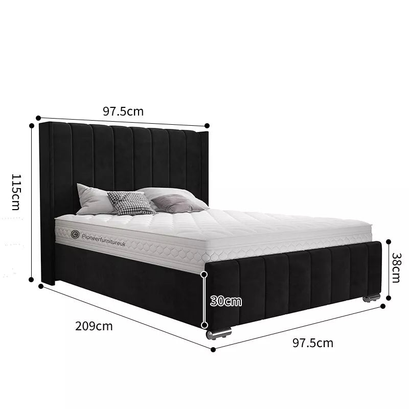 OTTOMAN STORAGE PANEL PLUSH VELVET UPHOLSTERED BED FRAME DOUBLE & KING SIZE WING