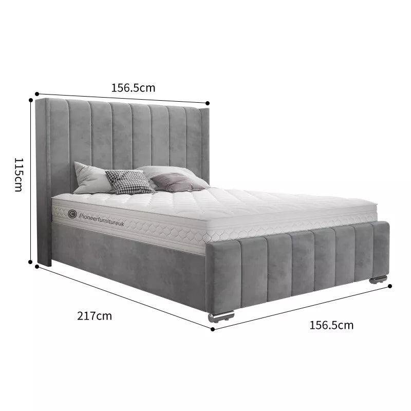 OTTOMAN STORAGE PANEL PLUSH VELVET UPHOLSTERED BED FRAME DOUBLE & KING SIZE WING