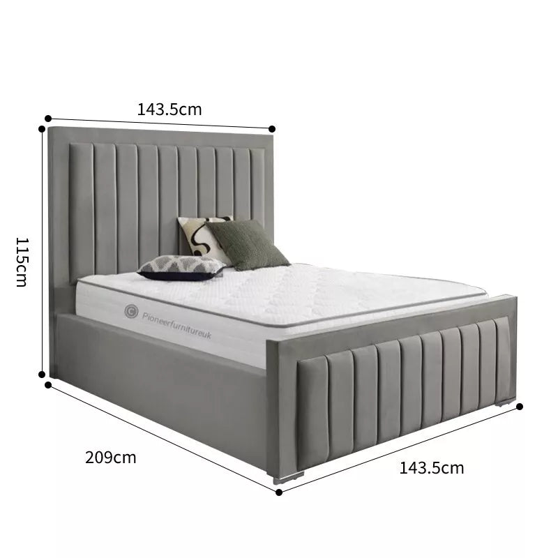 OTTOMAN STORAGE PANEL PLUSH VELVET UPHOLSTERED BED FRAME DOUBLE & KING SIZE