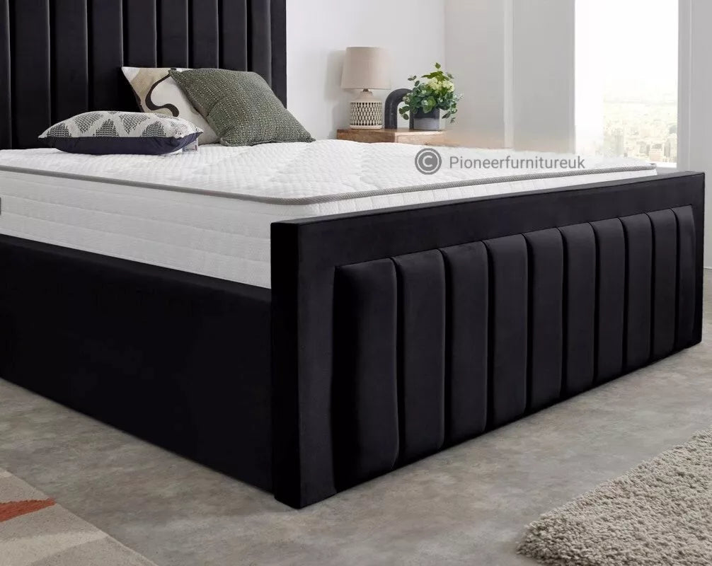 OTTOMAN STORAGE PANEL PLUSH VELVET UPHOLSTERED BED FRAME DOUBLE & KING SIZE