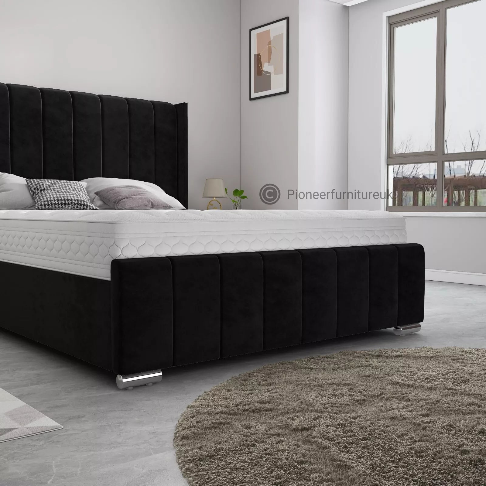 OTTOMAN STORAGE PANEL PLUSH VELVET UPHOLSTERED BED FRAME DOUBLE & KING SIZE WING