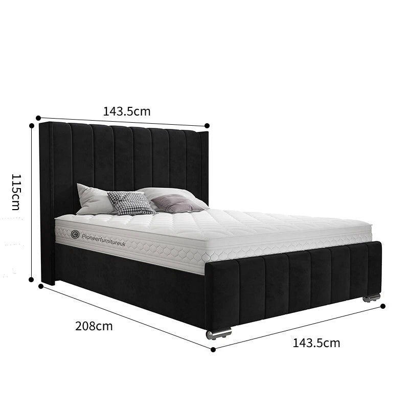 OTTOMAN STORAGE PANEL PLUSH VELVET UPHOLSTERED BED FRAME DOUBLE & KING SIZE WING
