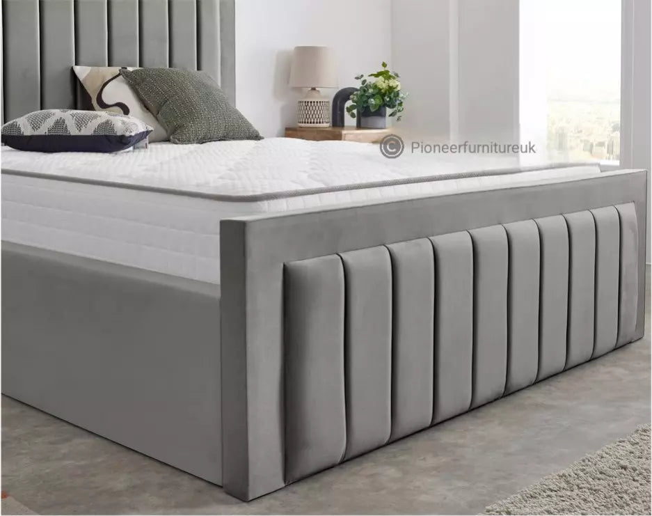 OTTOMAN STORAGE PANEL PLUSH VELVET UPHOLSTERED BED FRAME DOUBLE & KING SIZE