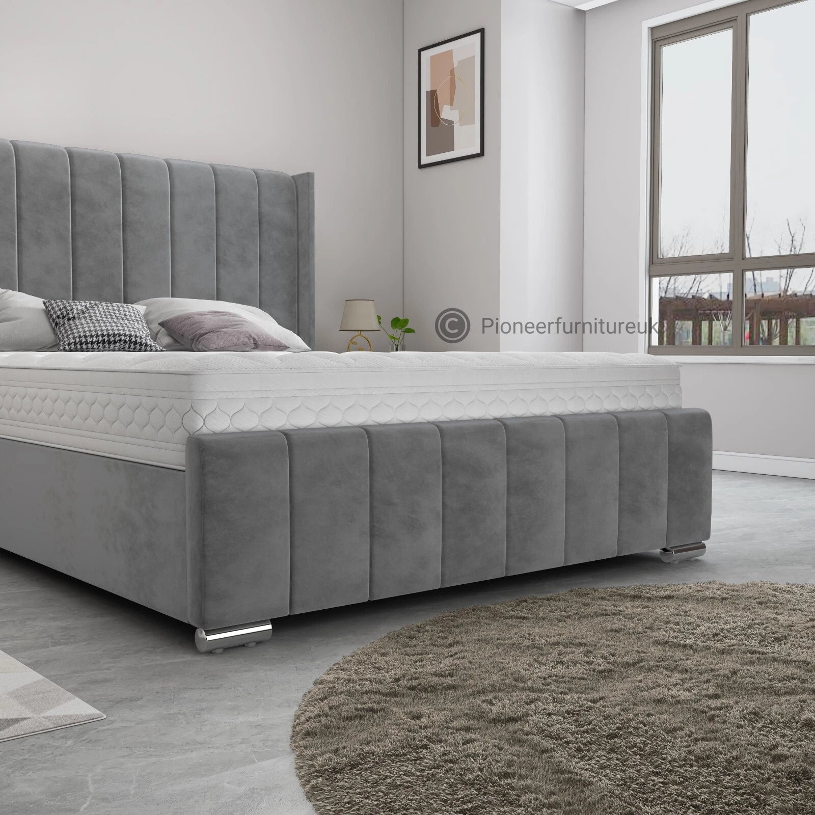 OTTOMAN STORAGE PANEL PLUSH VELVET UPHOLSTERED BED FRAME DOUBLE & KING SIZE WING