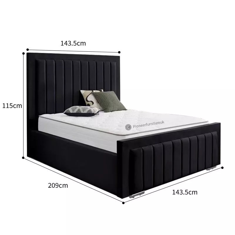 OTTOMAN STORAGE PANEL PLUSH VELVET UPHOLSTERED BED FRAME DOUBLE & KING SIZE