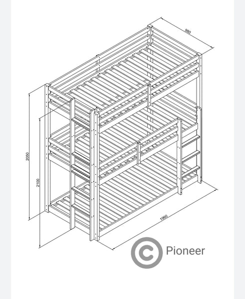 Wooden Triple Sleeper Bunk Bed 