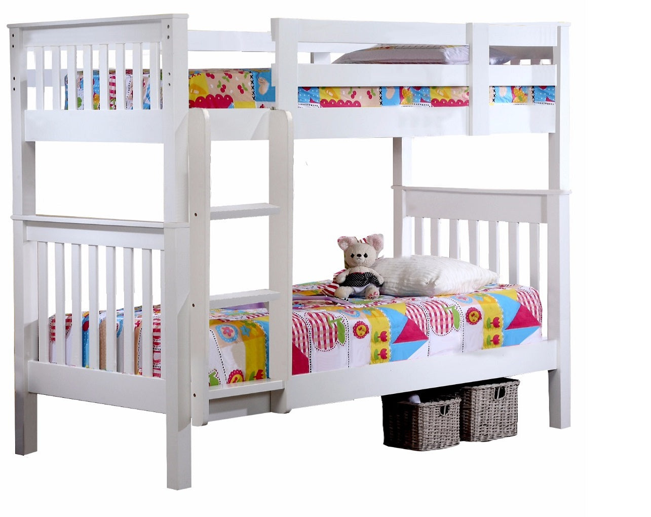 Single Bunk Bed for Kids 3FT Wooden Frame in White